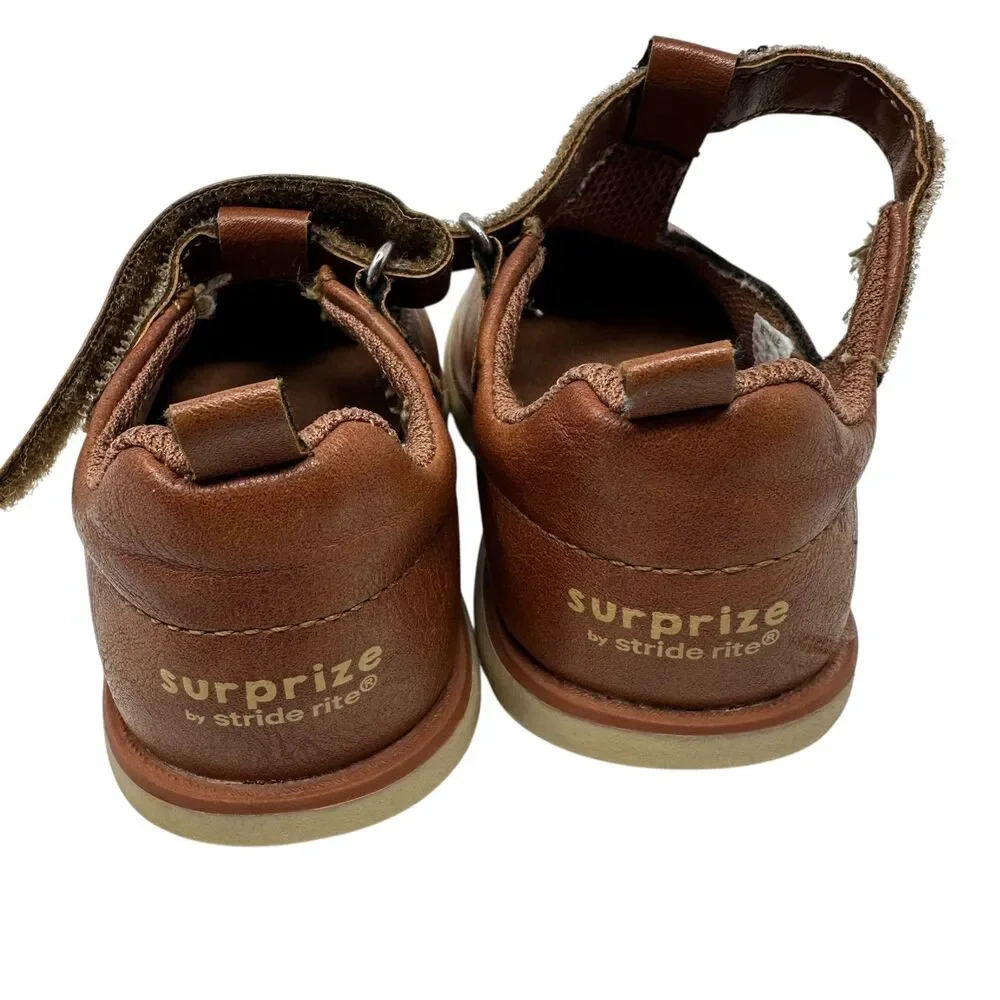 Stride Rite Brown Betty Sue Pleather Machine Washable Mary Janes Hook & Loop 6M‎